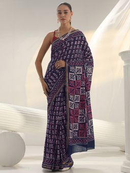 Libas - Blue motif printed Saree with Unstitched Blouse