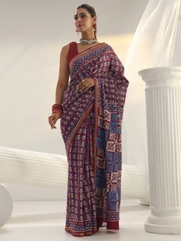 Libas - Maroon motif printed Saree with Unstitched Blouse