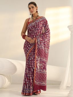 Libas - Pink geometric printed Saree with Unstitched Blouse