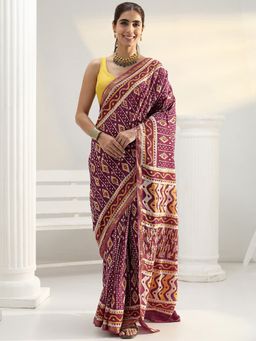Libas - Maroon motif printed Saree with Unstitched Blouse