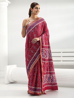Libas - Maroon motif printed Saree with Unstitched Blouse