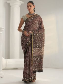 Libas - Grey Floral Printed Saree with Unstitched Blouse