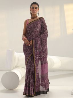 Libas - Pink motif printed Saree with Unstitched Blouse
