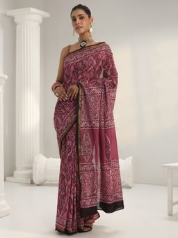 Libas - Pink Floral Printed Saree with Unstitched Blouse