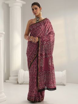 Libas - Pink Floral Printed Saree with Unstitched Blouse