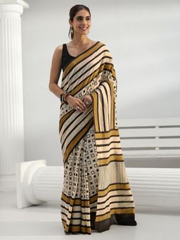 Libas - Beige geometric printed Saree with Unstitched Blouse