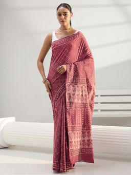 Libas - Pink Floral Printed Saree with Unstitched Blouse