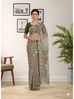 Kalakriti By Rachna - Semi Soft Dhakai Pure Jamdani Tant Work Saree with Unstitched Blouse