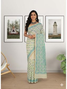 Kalakriti By Rachna - Chanderi Silk Cotton with Kantha Stitch Saree with Unstitched Blouse