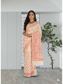 Kalakriti By Rachna - Chanderi Silk Cotton with Kantha Stitch Saree with Unstitched Blouse
