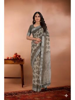 Kalakriti By Rachna - Grey Linen Cotton Saree with Unstitched Blouse