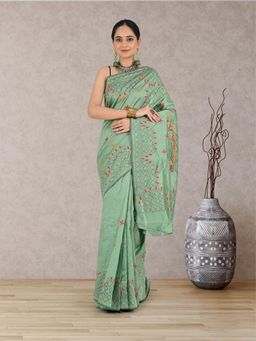 Kalakriti By Rachna - Tussar Kantha Stitch Saree with Unstitched Blouse