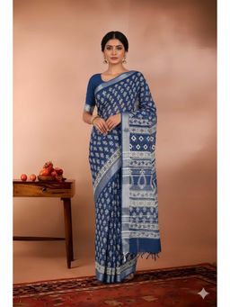 Kalakriti By Rachna - Pure Linen Ikat Printed Saree with Unstitched Blouse