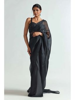 Greti By Swati Narula - Black Dense Stone & Crystal Work Saree with Stitched Blouse