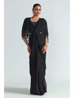 Greti By Swati Narula - Organza Lycra Black Pre Drape Saree with Stitched Blouse & Cape
