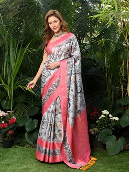 Beatitude - Multicolor Floral Printed Saree with Unstitched Blouse