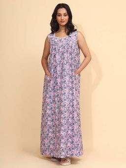 YELLOW BLOOM - Grey Floral Comfortable Nighty