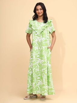 YELLOW BLOOM - Green Floral Comfortable Nighty