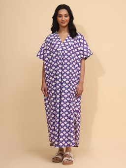 YELLOW BLOOM - Purple Floral Comfortable Nighty