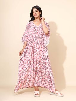 YELLOW BLOOM - Pink Printed Comfortable Kaftan Night Dress