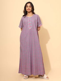 YELLOW BLOOM - Grey Printed Comfortable Nighty