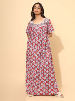 YELLOW BLOOM - Red Floral Comfortable Nighty