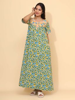 YELLOW BLOOM - Green Floral Comfortable Nighty