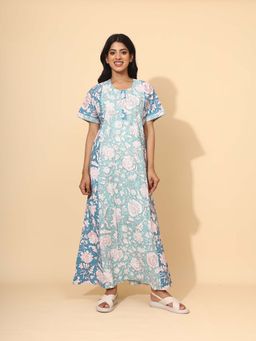 YELLOW BLOOM - Blue Floral Comfortable Nighty