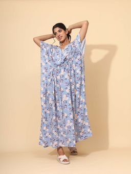 YELLOW BLOOM - Blue Floral Comfortable Kaftan Night Dress