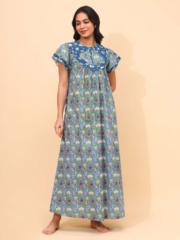 YELLOW BLOOM - Blue Floral Comfortable Nighty