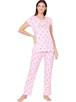 Bodycare - Womens Combed Cotton Printed T-Shirt & Pyjama -BSLS12009 Pink (Set of 2)