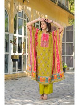 Autumnlane - Green Round Neck Flared Sleeves Kaftan and Pant (Set of 2)