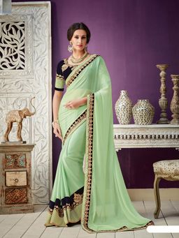 Odette - Lime Green Georgette Designer Saree with Unstitched Blouse