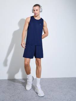 Styli - Men Navy Blue Solid Regular Fit Tank T-Shirt and Short