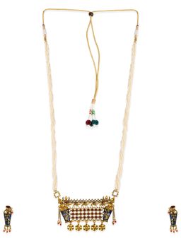 Voylla - Arabian Nights Antique Gold Blue & Red Brass Jewellery (Set of 2)