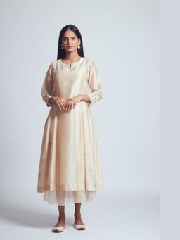 Sheetal Batra - Amna Beige Twin Layer Summer Midi Dress