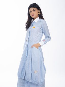 HOUSE OF SHRUSHA - Blue Stripes Gathered Embroidered Kurta With Pant