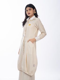 HOUSE OF SHRUSHA - Beige Stripes Gathered Embroidered Kurta Set With Pant