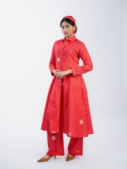 HOUSE OF SHRUSHA - Red Stripes Straight Kurta Set With Straight Pant