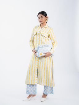 HOUSE OF SHRUSHA - Yellow Stripes Long Kurta With Straight Pant