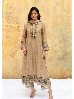 Label Niti Bothra - Orchid Beige Long Kurta with Palazzo and Dupatta