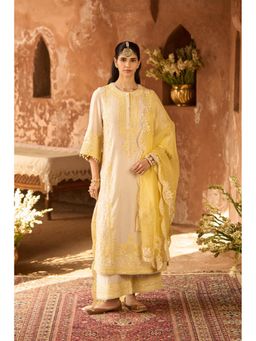 Sheetal Batra - Ena - Daisy Ivory With Lemon Yellow Long A-Line Kurta With Palazzo And Dupatta