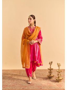 Sheetal Batra - Ziara - Silk Velvet Rani Hot pink Kurta With Dhoti And Dupatta