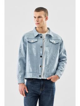 Snitch - Light Blue Embellished Full Sleeves Regular Casual Jacket for Men