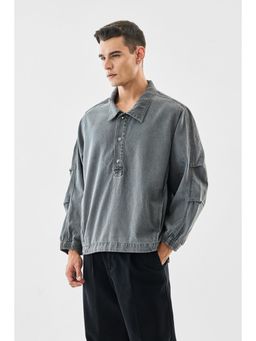 Snitch - Grey Washed Full Sleeves Relaxed Casual Shirt for Men