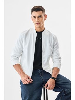 Snitch - White Textured Full Sleeves Slim Casual Jacket for Men