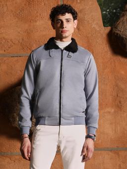 Campus Sutra - Men's Coin Grey Contrast Sherpa-Lined Suede Bomber Jacket