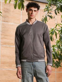 Campus Sutra - Men's Moon Grey Zip-Front Suede Bomber Jacket
