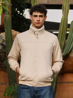 CAHOOT - Men's Cream Contrast Sherpa-Lined Suede Bomber Jacket