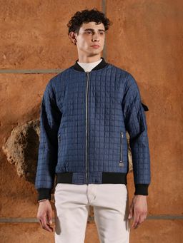 Campus Sutra - Men's Navy Blue Cubic-Quilted Bomber Jacket